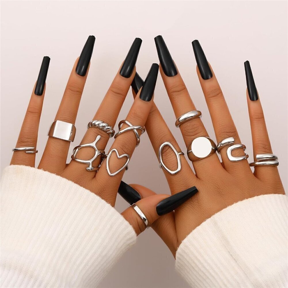 ❤️Women Sliver Rings Set Open Stacking Knuckle Ring, Signet Rings for Gift - Picture 3 of 8